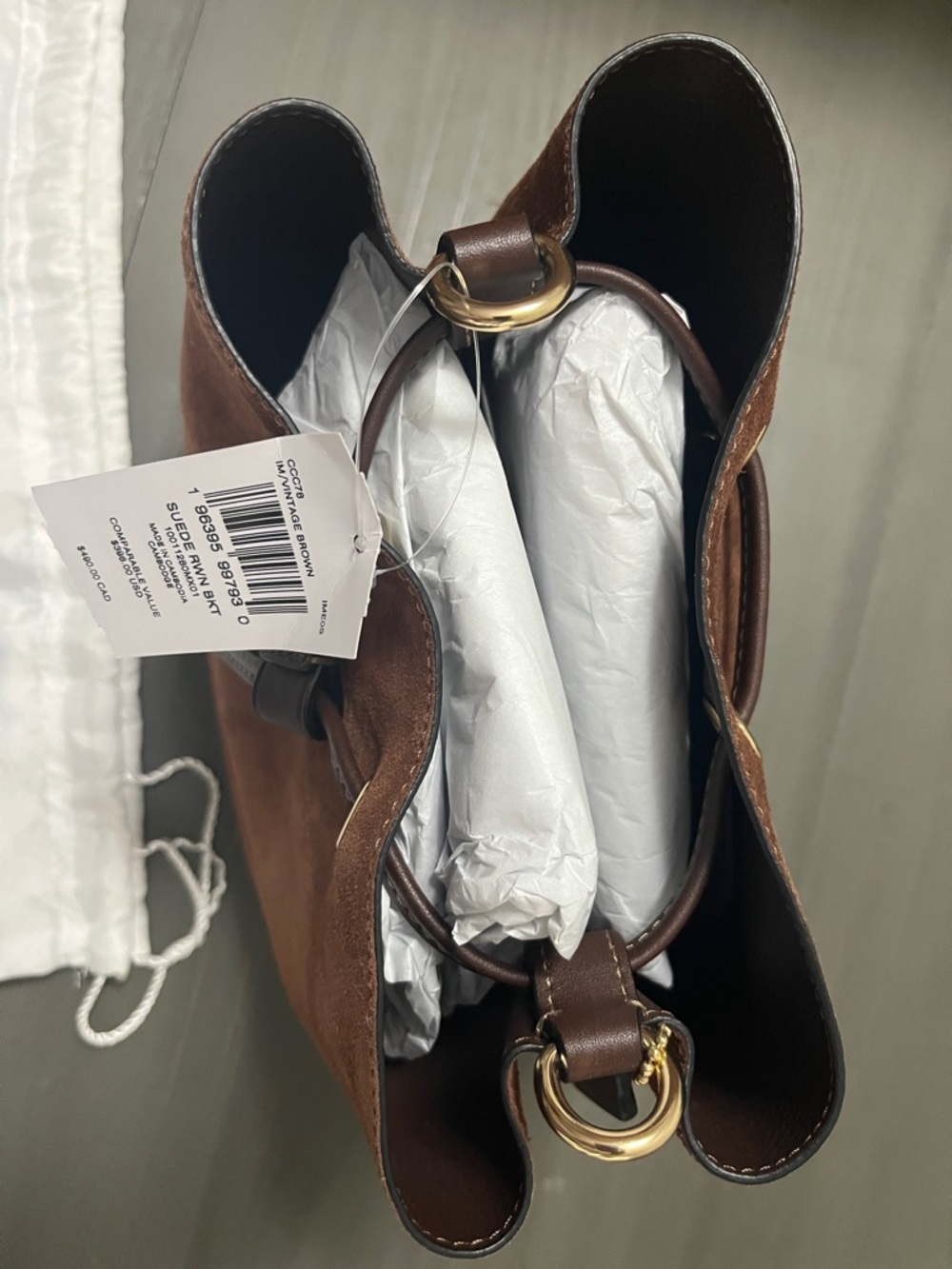 Coach Brown Suede Drawstring Crossbody Bucket Bag - Picture 3 of 8